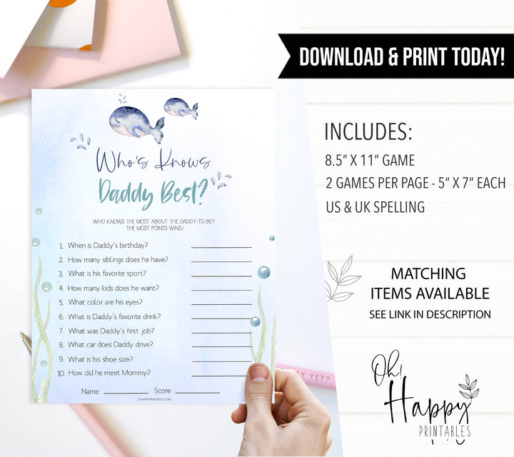 who knows daddy best game, Printable baby shower games, whale baby games, baby shower games, fun baby shower ideas, top baby shower ideas, whale baby shower, baby shower games, fun whale baby shower ideas