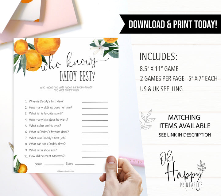 who knows daddy best game, Printable baby shower games, little cutie baby games, baby shower games, fun baby shower ideas, top baby shower ideas, little cutie baby shower, baby shower games, fun little cutie baby shower ideas, citrus baby shower games, citrus baby shower, orange baby shower