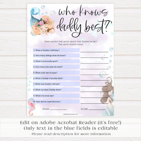 editable who knows daddy best baby game, Printable baby shower games, little mermaid baby games, baby shower games, fun baby shower ideas, top baby shower ideas, little mermaid baby shower, baby shower games, pink hearts baby shower ideas
