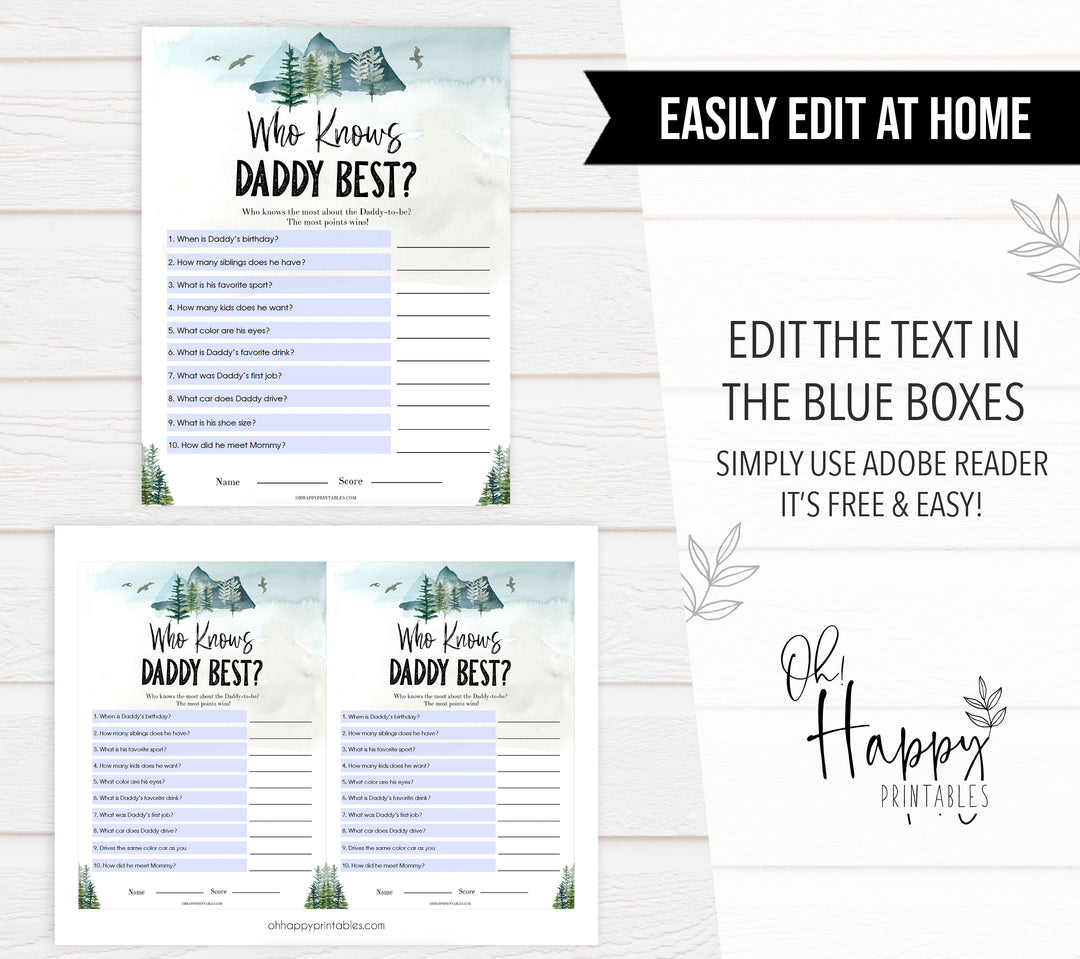 editable who knows daddy best game, Printable baby shower games, adventure awaits baby games, baby shower games, fun baby shower ideas, top baby shower ideas, adventure awaits baby shower, baby shower games, fun adventure baby shower ideas