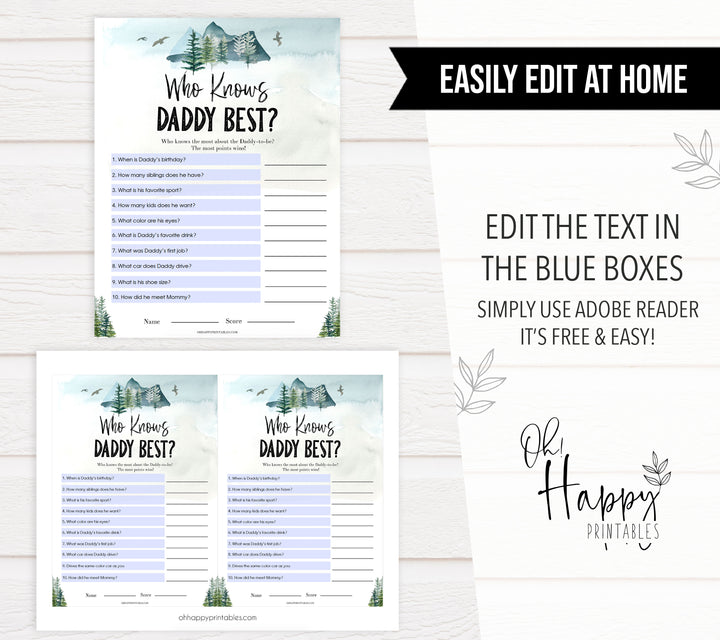 editable who knows daddy best game, Printable baby shower games, adventure awaits baby games, baby shower games, fun baby shower ideas, top baby shower ideas, adventure awaits baby shower, baby shower games, fun adventure baby shower ideas