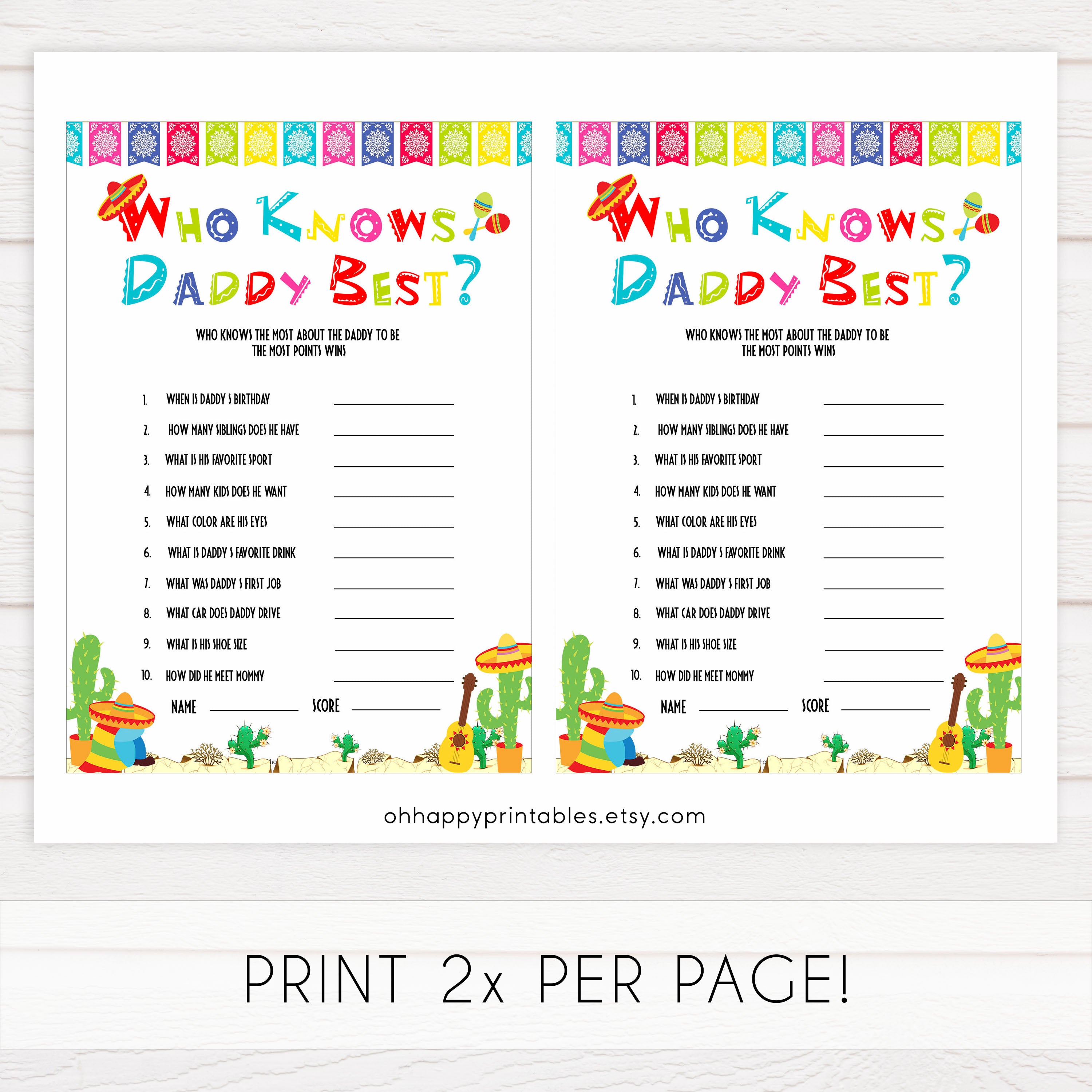 who knows daddy best game, Printable baby shower games, Mexican fiesta fun baby games, baby shower games, fun baby shower ideas, top baby shower ideas, fiesta shower baby shower, fiesta baby shower ideas
