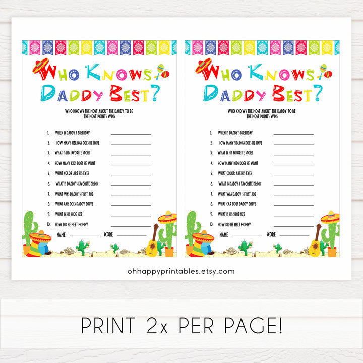 who knows daddy best game, Printable baby shower games, Mexican fiesta fun baby games, baby shower games, fun baby shower ideas, top baby shower ideas, fiesta shower baby shower, fiesta baby shower ideas