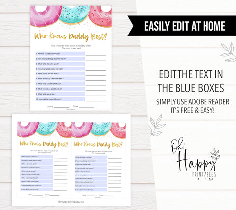 editable baby games, who knows daddy best, Printable baby shower games, donut baby games, baby shower games, fun baby shower ideas, top baby shower ideas, donut sprinkles baby shower, baby shower games, fun donut baby shower ideas