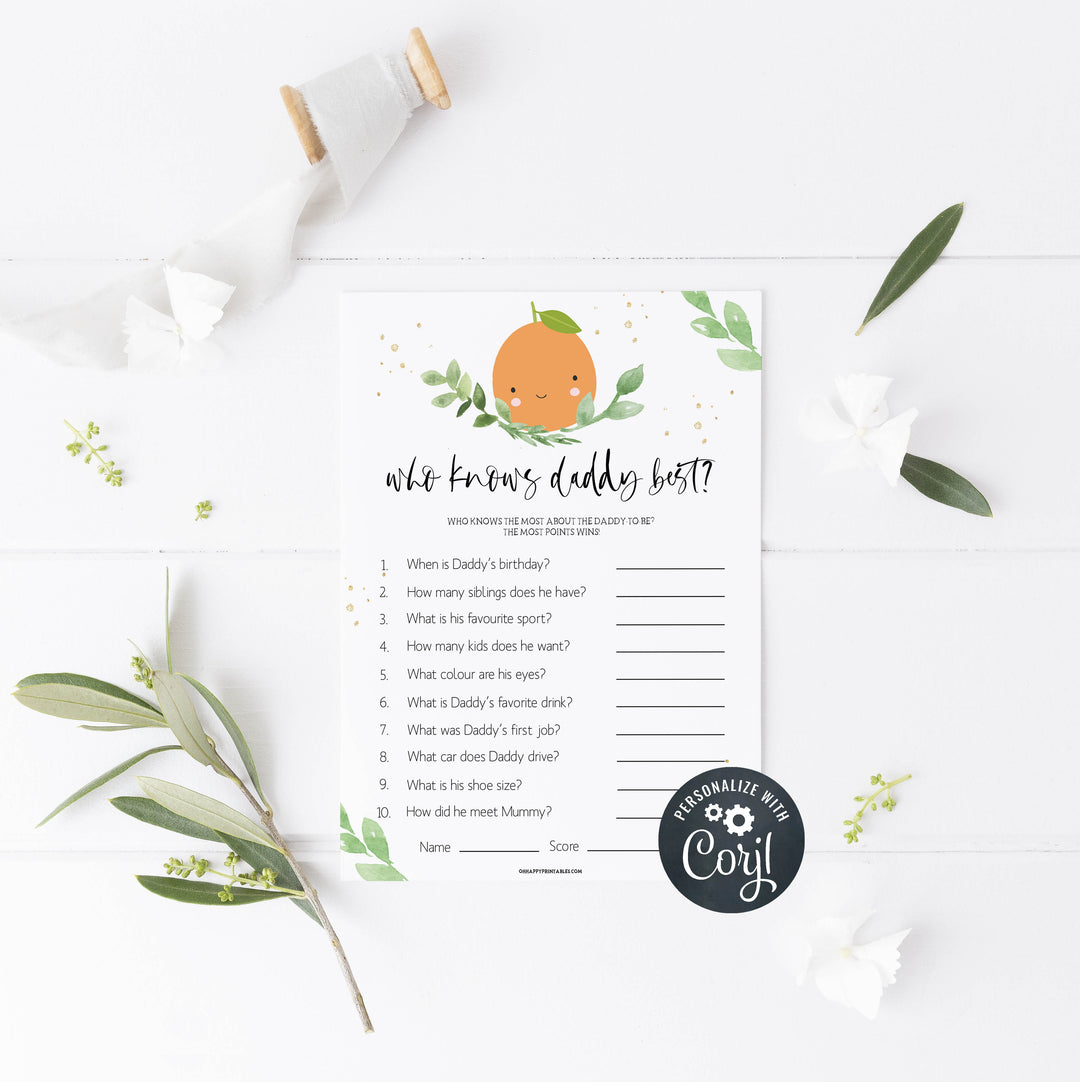 editable who knows daddy best baby shower game, printable baby shower games, little cutie baby shower games