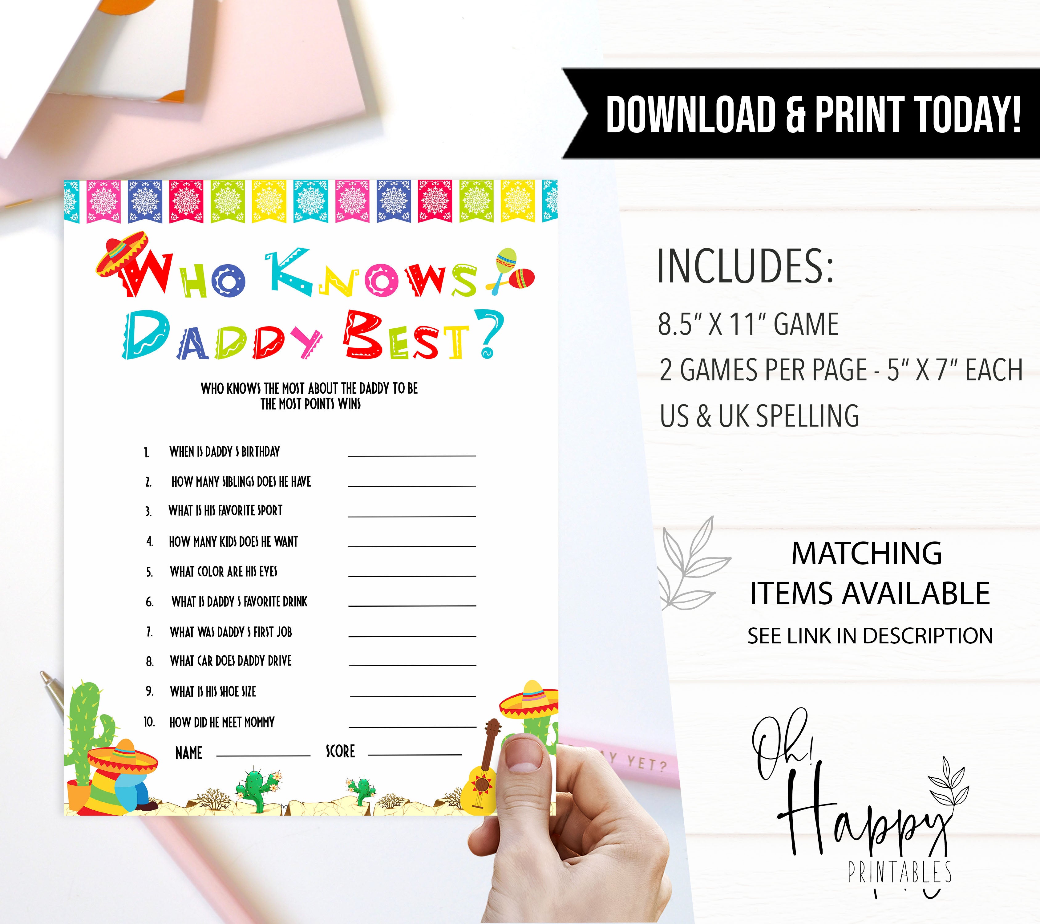 who knows daddy best game, Printable baby shower games, Mexican fiesta fun baby games, baby shower games, fun baby shower ideas, top baby shower ideas, fiesta shower baby shower, fiesta baby shower ideas