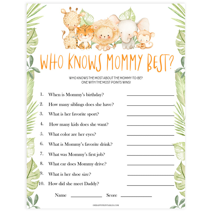 editable who knows mommy best game, Printable baby shower games, safari animals baby games, baby shower games, fun baby shower ideas, top baby shower ideas, safari animals baby shower, baby shower games, fun baby shower ideas