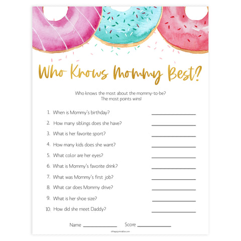 editable baby games, who knows mommy best game, Printable baby shower games, donut baby games, baby shower games, fun baby shower ideas, top baby shower ideas, donut sprinkles baby shower, baby shower games, fun donut baby shower ideas