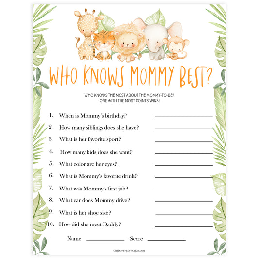 editable who knows mommy best game, Printable baby shower games, safari animals baby games, baby shower games, fun baby shower ideas, top baby shower ideas, safari animals baby shower, baby shower games, fun baby shower ideas