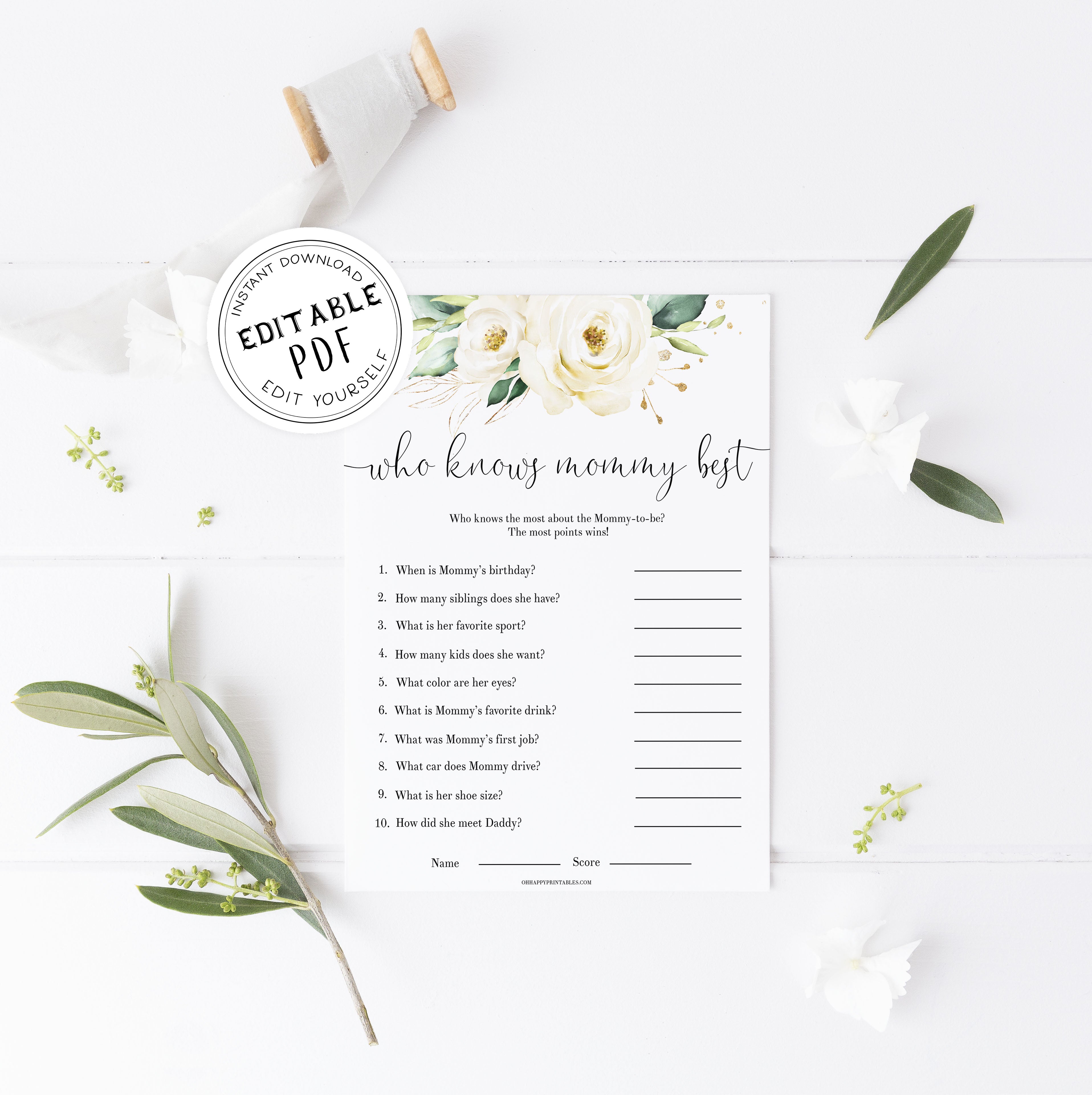editable who knows mommy best game, Printable baby shower games, shite floral baby games, baby shower games, fun baby shower ideas, top baby shower ideas, floral baby shower, baby shower games, fun floral baby shower ideas