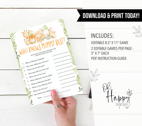 editable who knows mommy best game, Printable baby shower games, safari animals baby games, baby shower games, fun baby shower ideas, top baby shower ideas, safari animals baby shower, baby shower games, fun baby shower ideas