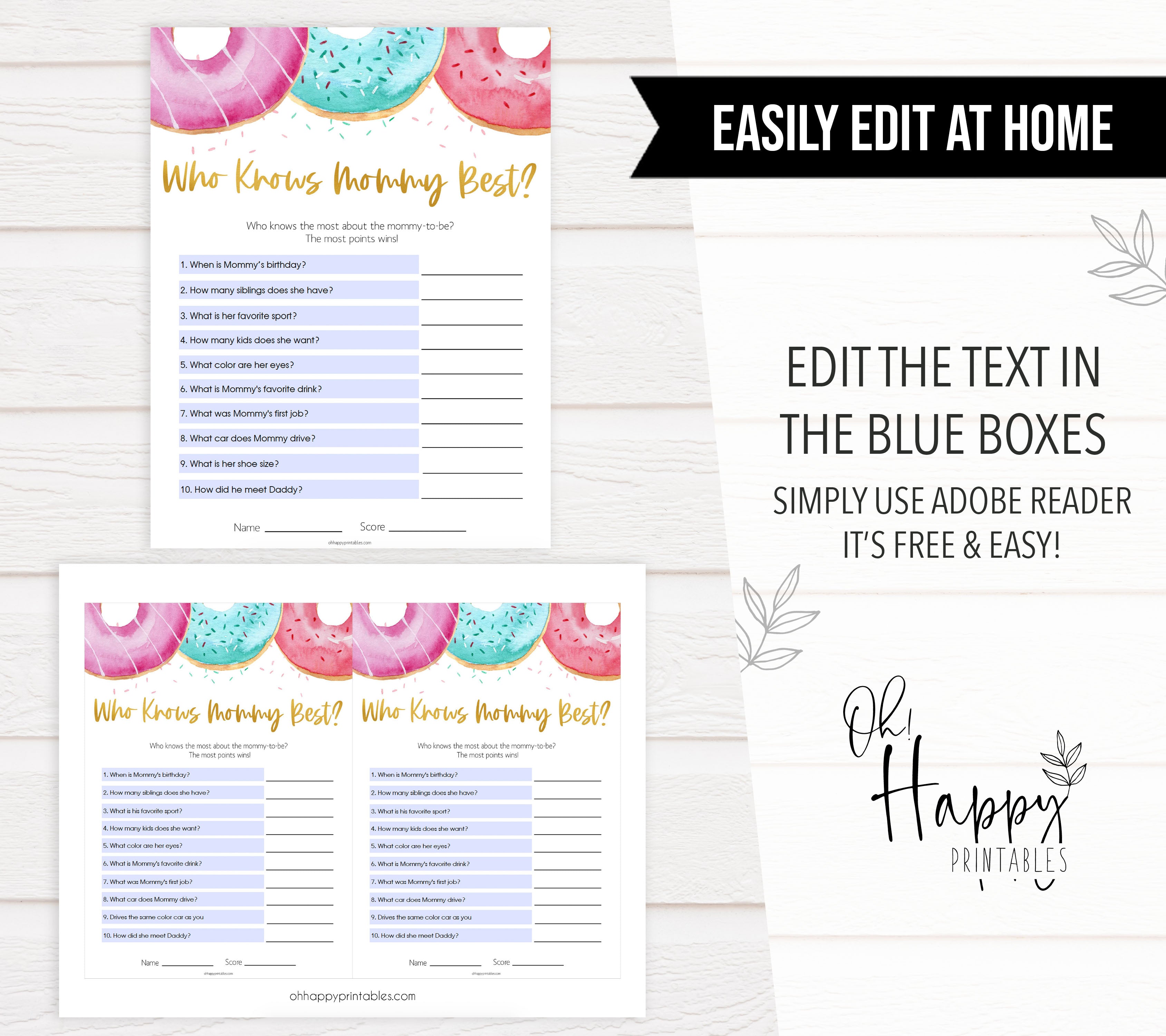 editable baby games, who knows mommy best game, Printable baby shower games, donut baby games, baby shower games, fun baby shower ideas, top baby shower ideas, donut sprinkles baby shower, baby shower games, fun donut baby shower ideas
