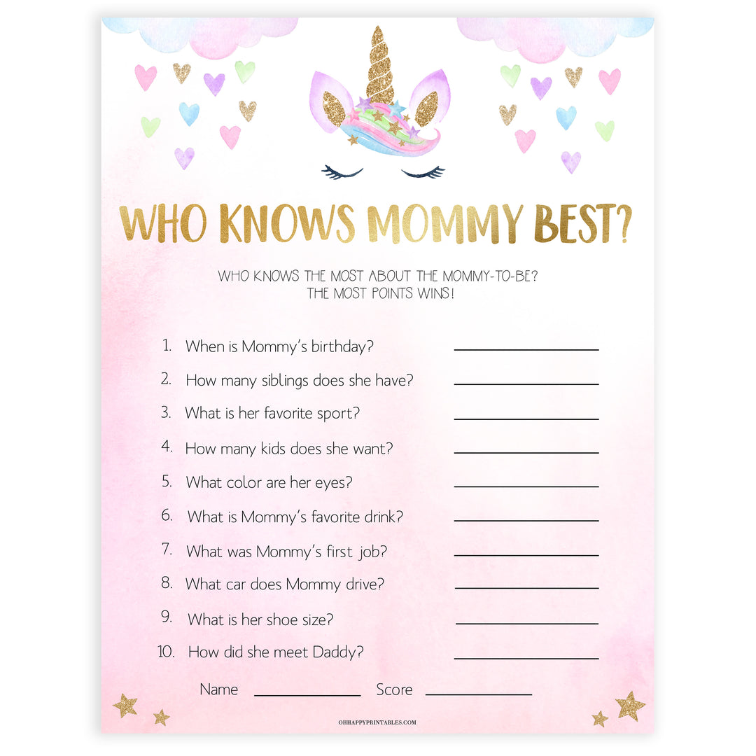 who knows mommy best baby game, Printable baby shower games, unicorn baby games, baby shower games, fun baby shower ideas, top baby shower ideas, unicorn baby shower, baby shower games, fun unicorn baby shower ideas