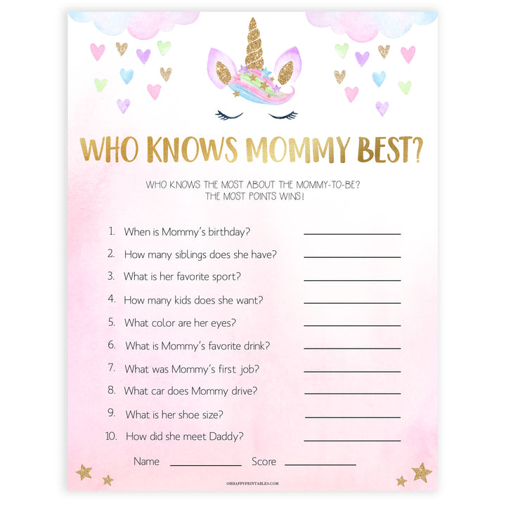 who knows mommy best baby game, Printable baby shower games, unicorn baby games, baby shower games, fun baby shower ideas, top baby shower ideas, unicorn baby shower, baby shower games, fun unicorn baby shower ideas