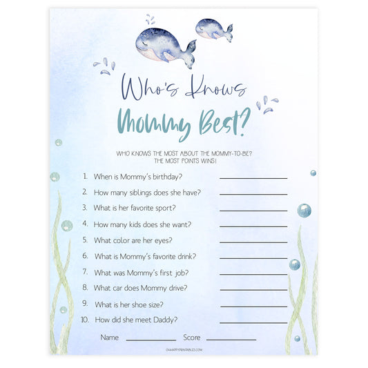 who knows mommy best game, Printable baby shower games, whale baby games, baby shower games, fun baby shower ideas, top baby shower ideas, whale baby shower, baby shower games, fun whale baby shower ideas