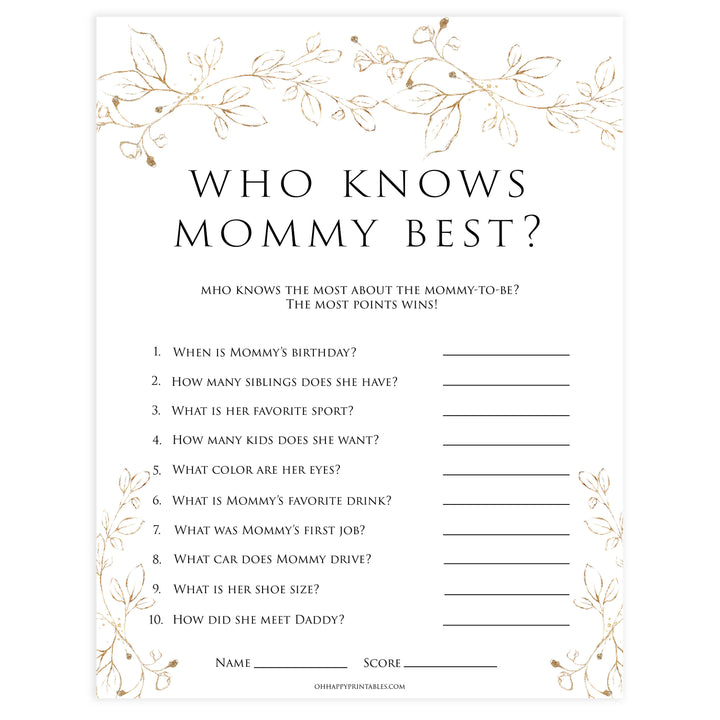 who knows mommy best baby game, Printable baby shower games, gold leaf baby games, baby shower games, fun baby shower ideas, top baby shower ideas, gold leaf baby shower, baby shower games, fun gold leaf baby shower ideas