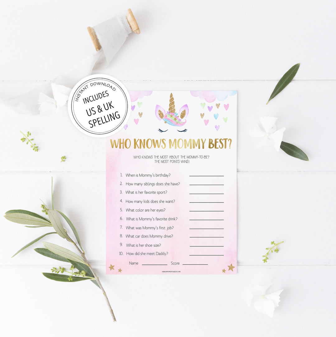 who knows mommy best baby game, Printable baby shower games, unicorn baby games, baby shower games, fun baby shower ideas, top baby shower ideas, unicorn baby shower, baby shower games, fun unicorn baby shower ideas