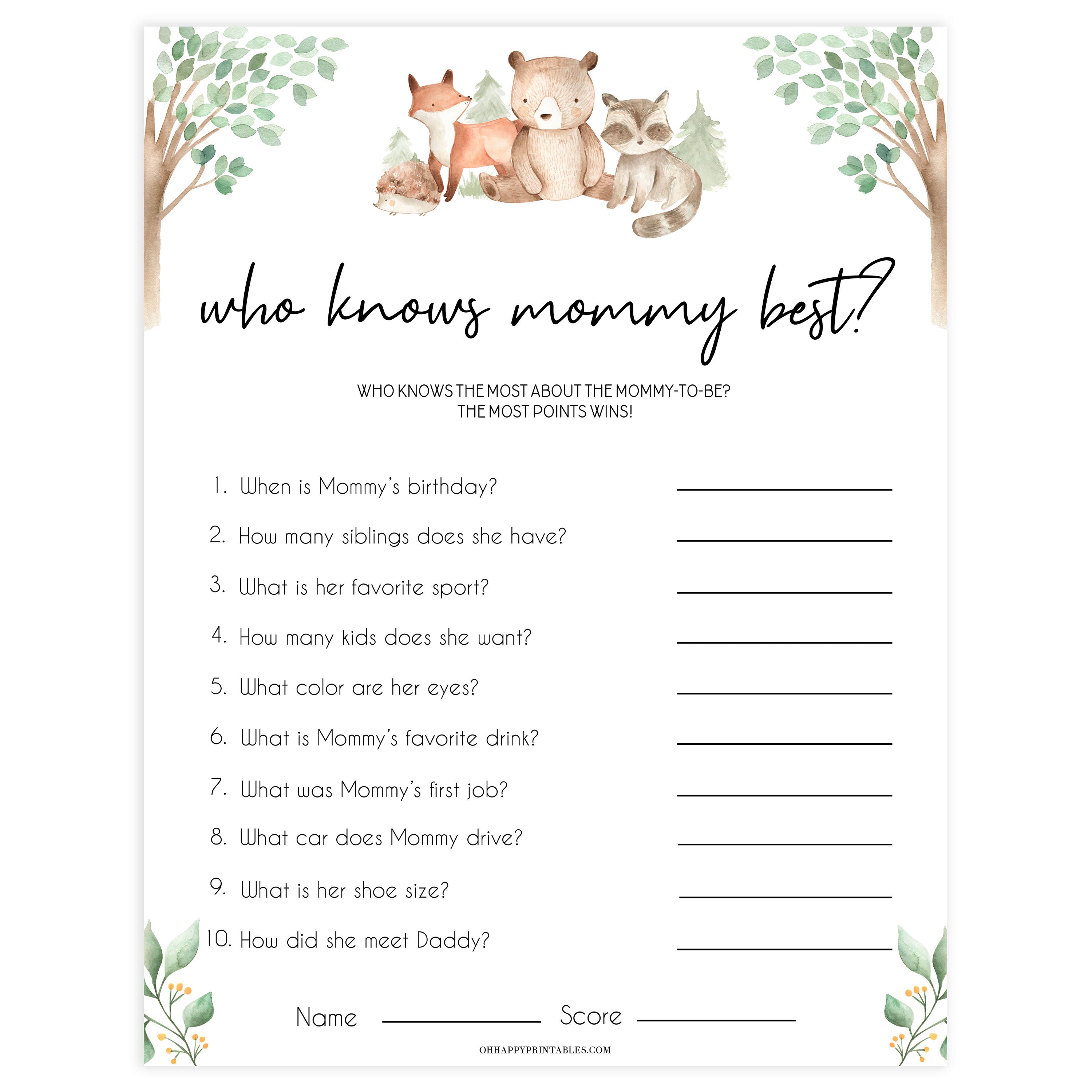 who knows mommy best baby game, Printable baby shower games, woodland animals baby games, baby shower games, fun baby shower ideas, top baby shower ideas, woodland baby shower, baby shower games, fun woodland animals baby shower ideas