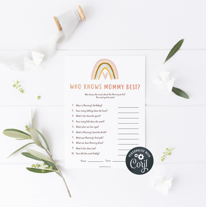 who knows mommy best game, Printable baby shower games, boho rainbow baby games, baby shower games, fun baby shower ideas, top baby shower ideas, boho rainbow baby shower, baby shower games, fun boho rainbow baby shower ideas