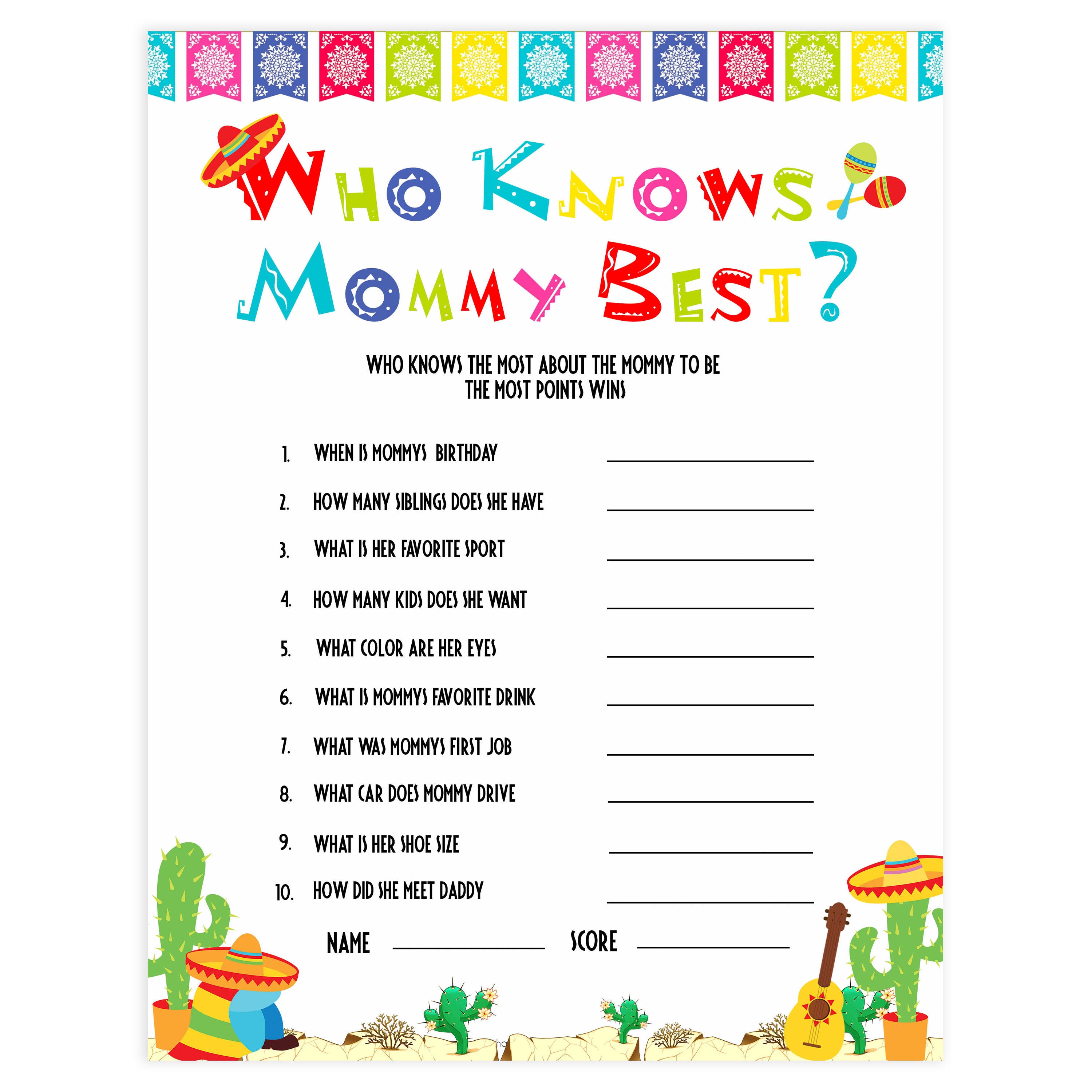 who knows mommy best game, Printable baby shower games, Mexican fiesta fun baby games, baby shower games, fun baby shower ideas, top baby shower ideas, fiesta shower baby shower, fiesta baby shower ideas