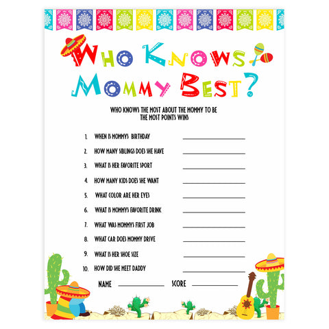 who knows mommy best game, Printable baby shower games, Mexican fiesta fun baby games, baby shower games, fun baby shower ideas, top baby shower ideas, fiesta shower baby shower, fiesta baby shower ideas