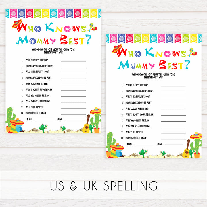 who knows mommy best game, Printable baby shower games, Mexican fiesta fun baby games, baby shower games, fun baby shower ideas, top baby shower ideas, fiesta shower baby shower, fiesta baby shower ideas