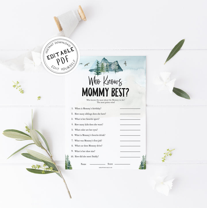 editable who knows mommy best game, Printable baby shower games, adventure awaits baby games, baby shower games, fun baby shower ideas, top baby shower ideas, adventure awaits baby shower, baby shower games, fun adventure baby shower ideas