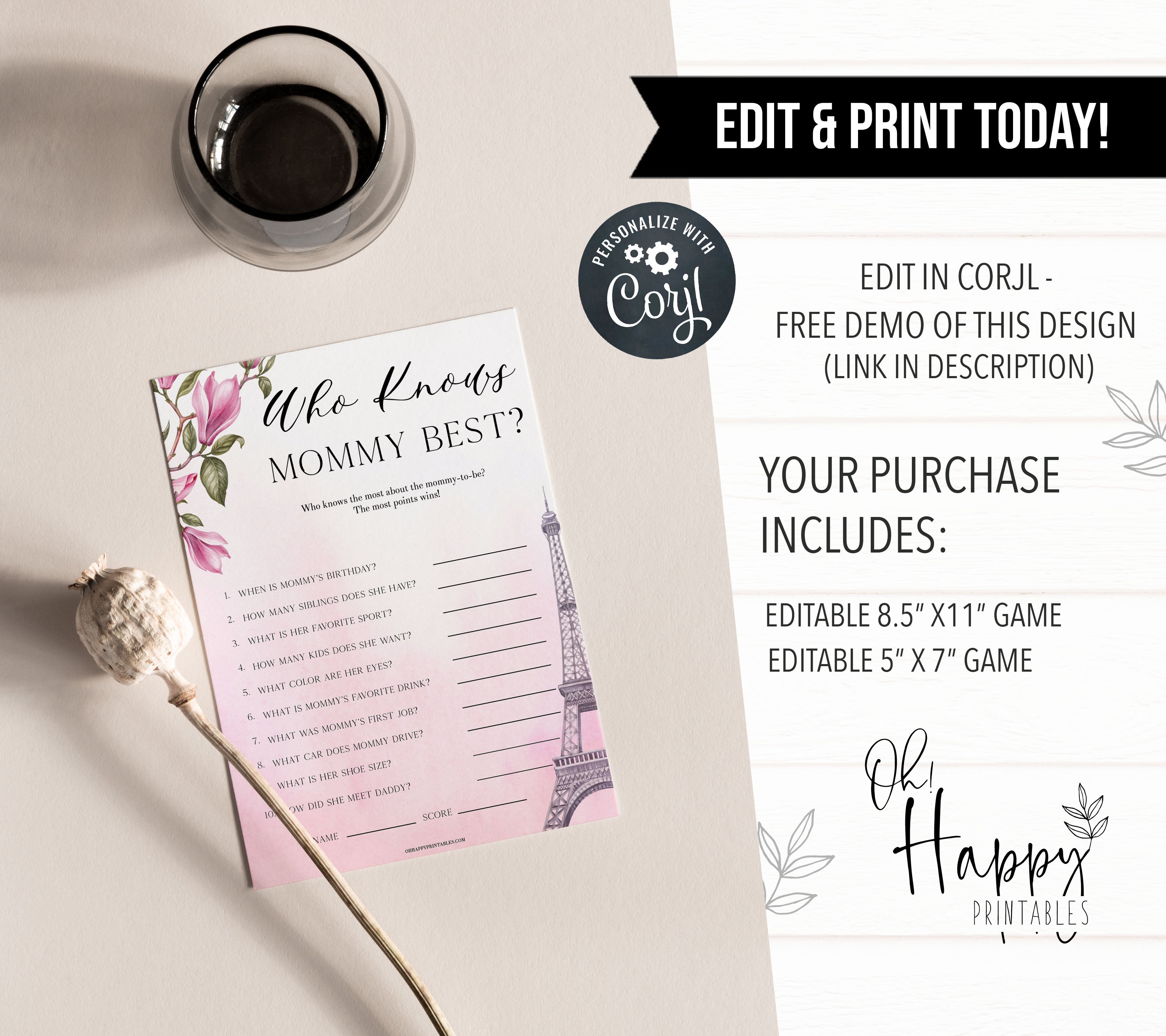 editable who knows mommy best baby game,  Paris baby shower games, printable baby shower games, Parisian baby shower games, fun baby shower games
