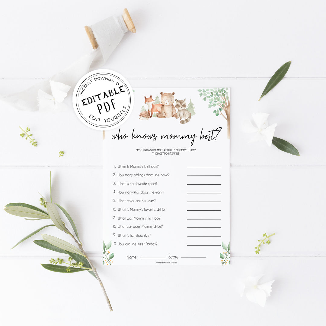 who knows mommy best baby game, Printable baby shower games, woodland animals baby games, baby shower games, fun baby shower ideas, top baby shower ideas, woodland baby shower, baby shower games, fun woodland animals baby shower ideas