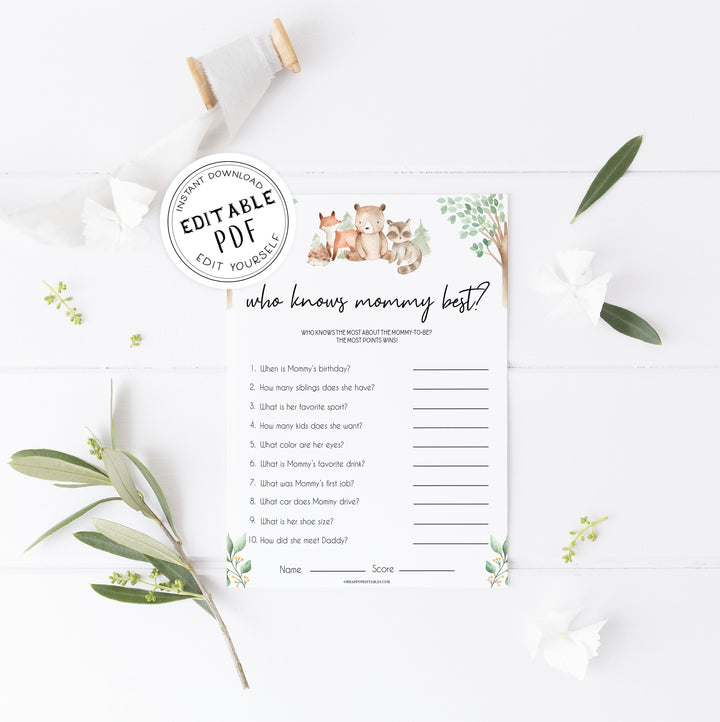 who knows mommy best baby game, Printable baby shower games, woodland animals baby games, baby shower games, fun baby shower ideas, top baby shower ideas, woodland baby shower, baby shower games, fun woodland animals baby shower ideas