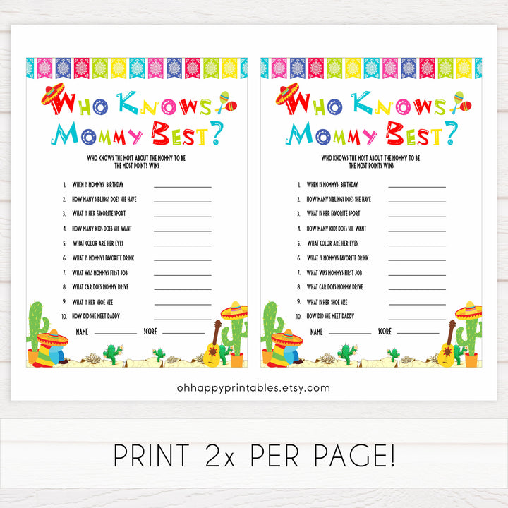 who knows mommy best game, Printable baby shower games, Mexican fiesta fun baby games, baby shower games, fun baby shower ideas, top baby shower ideas, fiesta shower baby shower, fiesta baby shower ideas