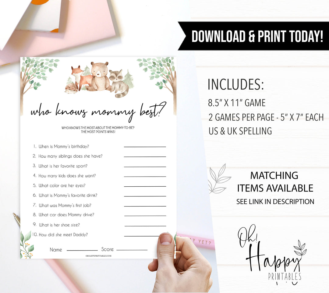 who knows mommy best baby game, Printable baby shower games, woodland animals baby games, baby shower games, fun baby shower ideas, top baby shower ideas, woodland baby shower, baby shower games, fun woodland animals baby shower ideas