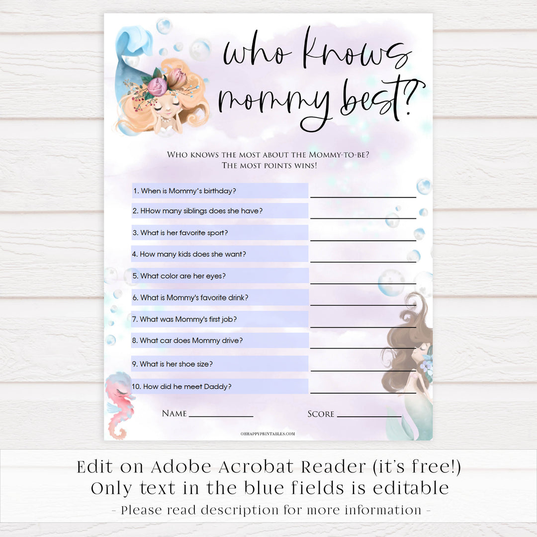 who knows mommy best baby game, Printable baby shower games, little mermaid baby games, baby shower games, fun baby shower ideas, top baby shower ideas, little mermaid baby shower, baby shower games, pink hearts baby shower ideas