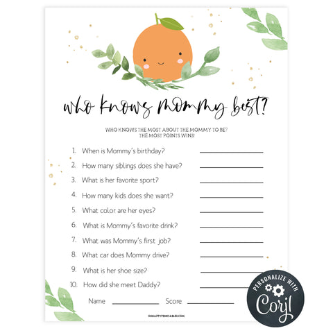 editable who knows mommy best baby shower games, printable baby shower games, little cutie baby shower, fun baby shower games