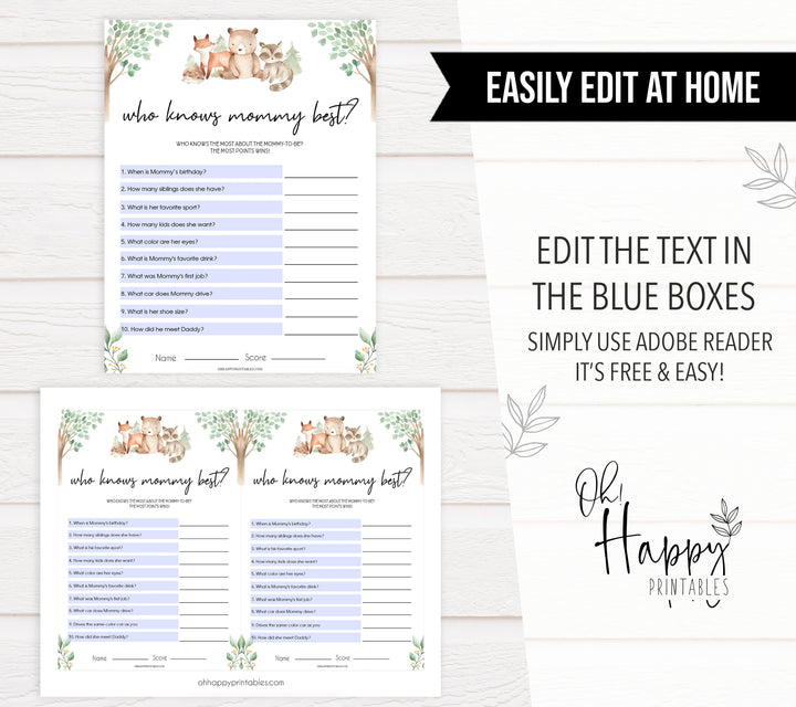 who knows mommy best baby game, Printable baby shower games, woodland animals baby games, baby shower games, fun baby shower ideas, top baby shower ideas, woodland baby shower, baby shower games, fun woodland animals baby shower ideas