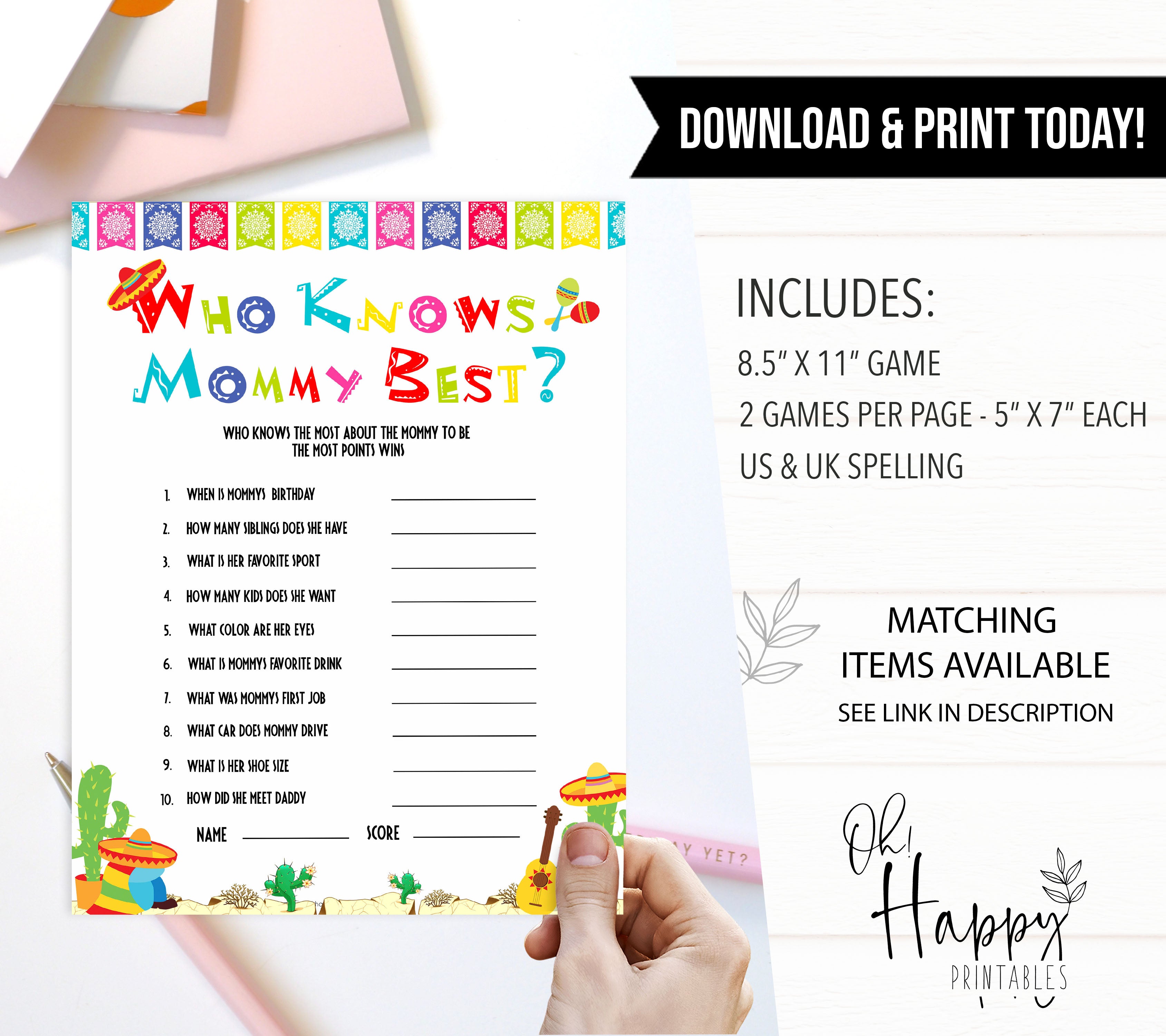 who knows mommy best game, Printable baby shower games, Mexican fiesta fun baby games, baby shower games, fun baby shower ideas, top baby shower ideas, fiesta shower baby shower, fiesta baby shower ideas