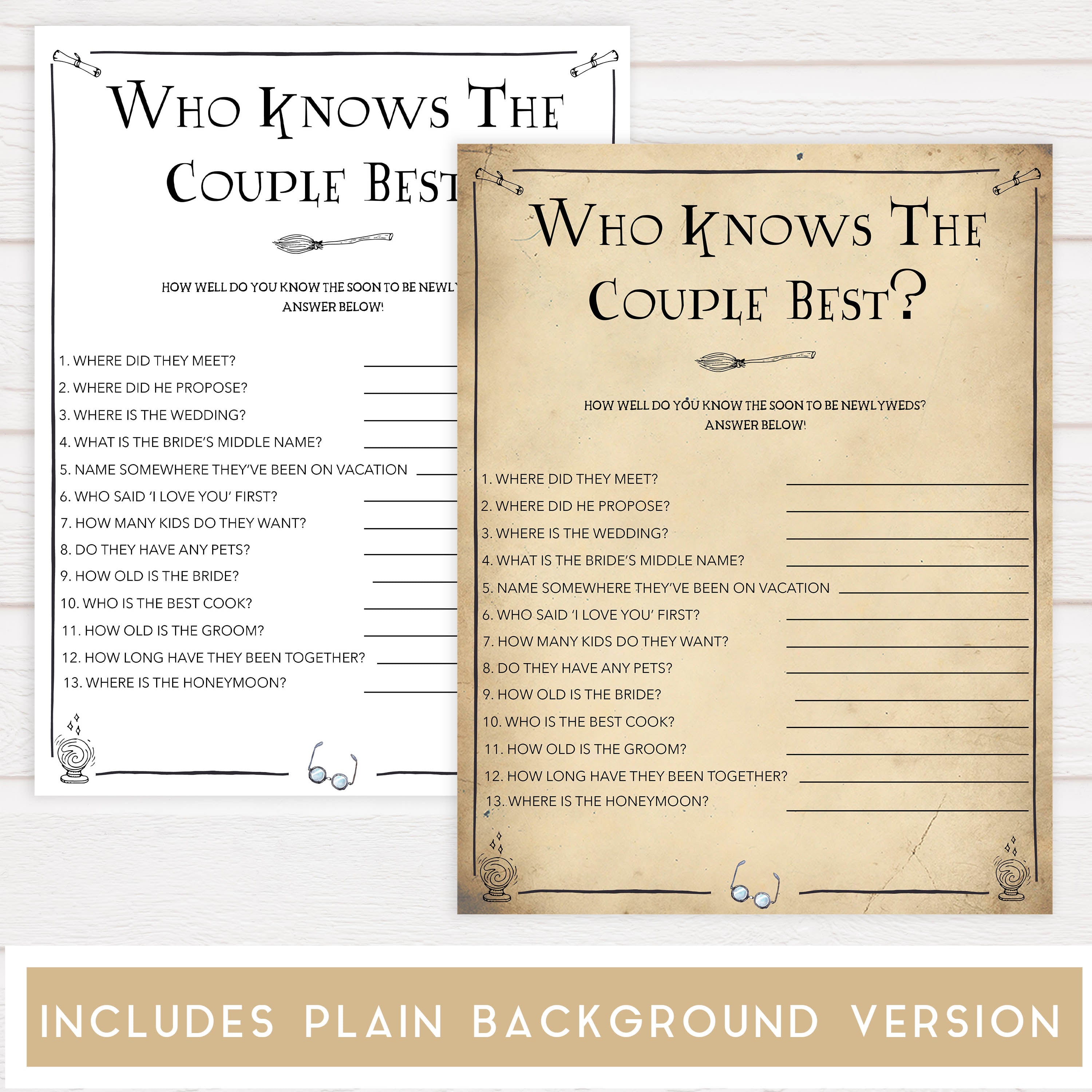 who knows the couple best game, bridal who knows the couple best,  Printable bridal shower games, Harry potter bridal shower, Harry Potter bridal shower games, fun bridal shower games, bridal shower game ideas, Harry Potter bridal shower