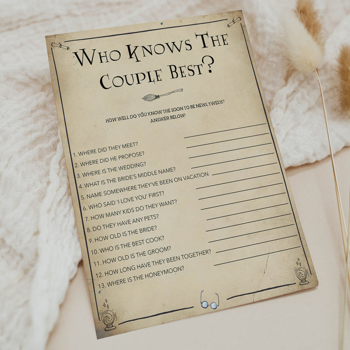 who knows the couple best game, bridal who knows the couple best,  Printable bridal shower games, Harry potter bridal shower, Harry Potter bridal shower games, fun bridal shower games, bridal shower game ideas, Harry Potter bridal shower