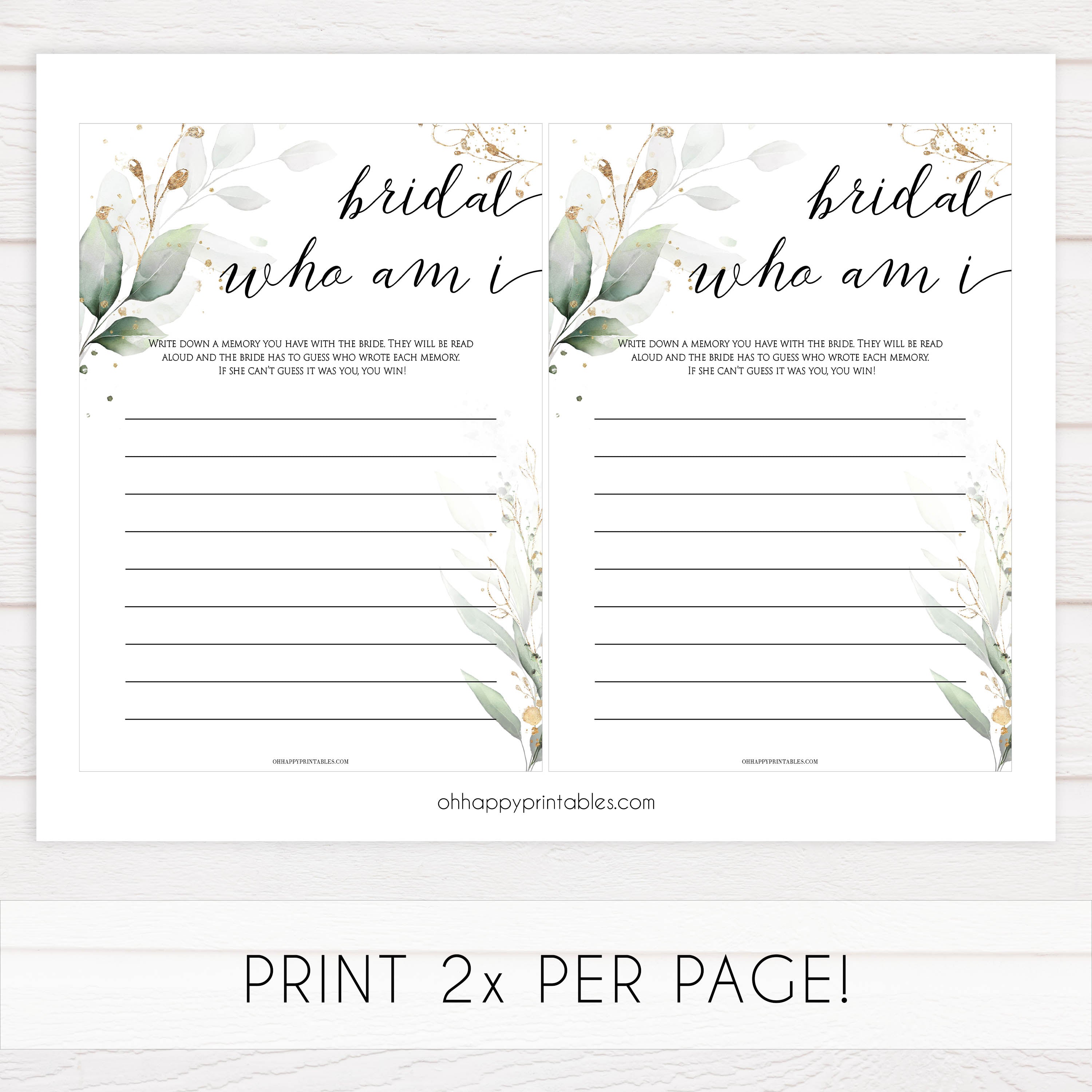 bridal who am I game, Printable bridal shower games, greenery bridal shower, gold leaf bridal shower games, fun bridal shower games, bridal shower game ideas, greenery bridal shower