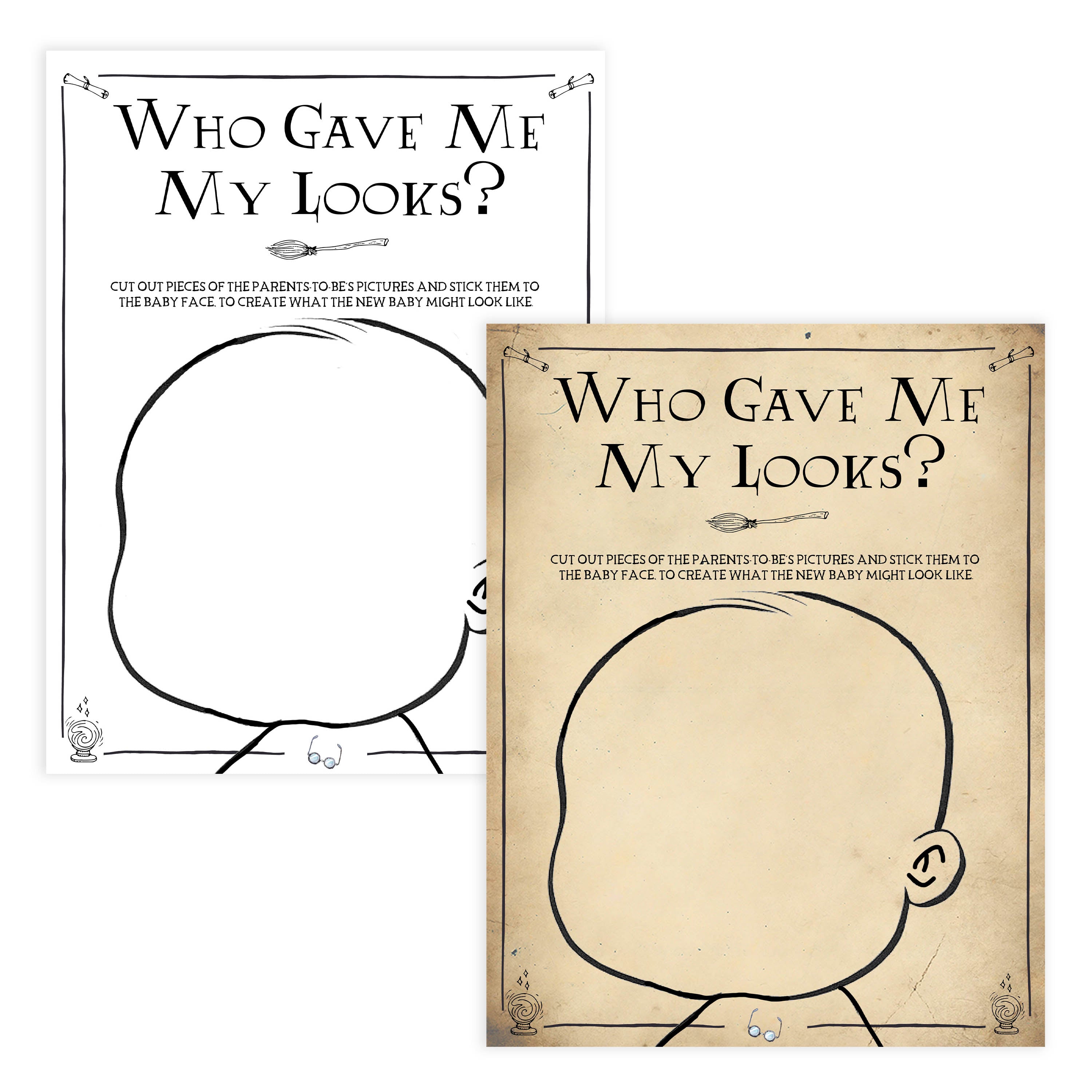 Who Gave Me My Looks, Baby Looks Game, Wizard baby shower games, printable baby shower games, Harry Potter baby games, Harry Potter baby shower, fun baby shower games,  fun baby ideas