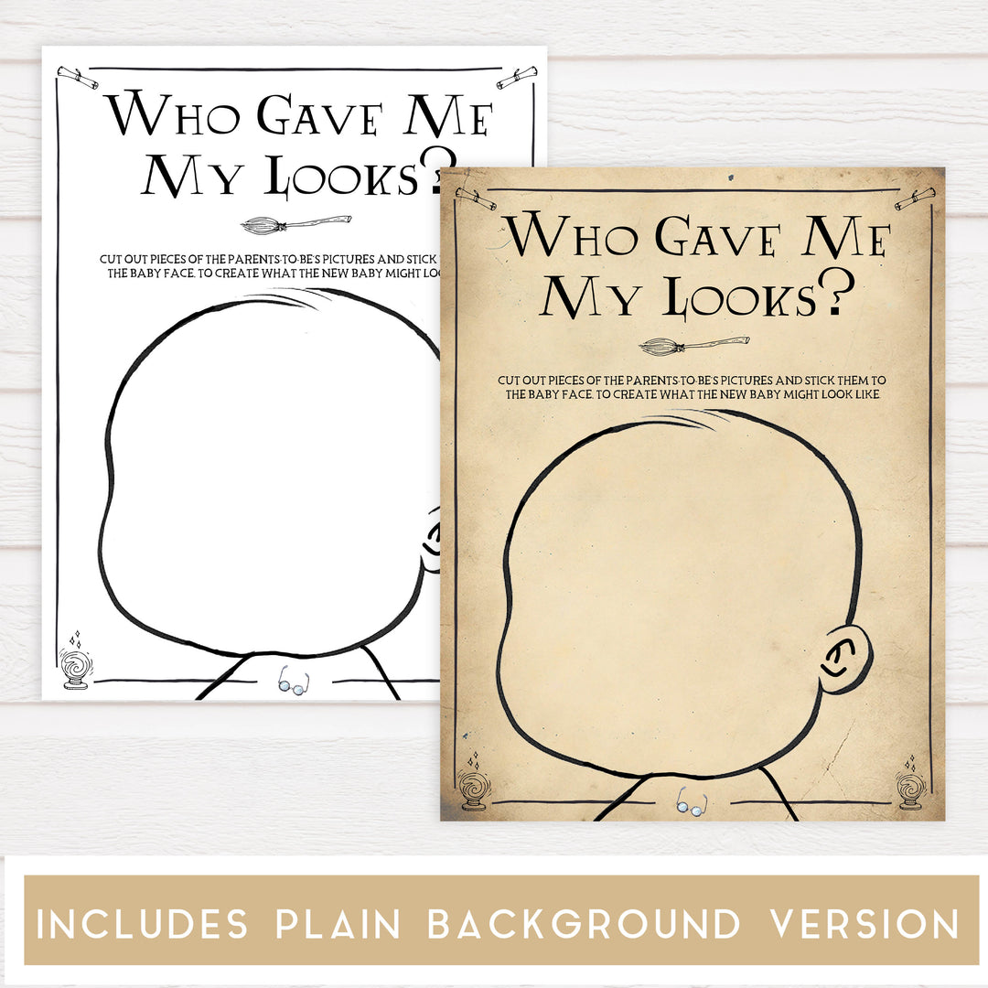 Who Gave Me My Looks, Baby Looks Game, Wizard baby shower games, printable baby shower games, Harry Potter baby games, Harry Potter baby shower, fun baby shower games,  fun baby ideas