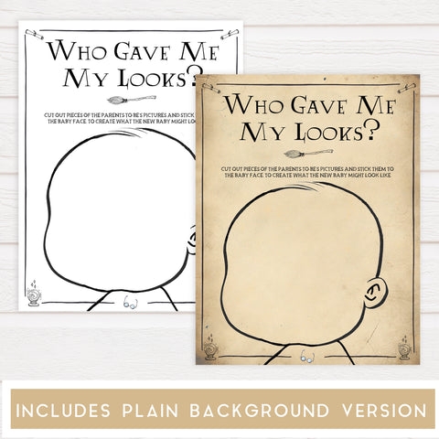 Who Gave Me My Looks, Baby Looks Game, Wizard baby shower games, printable baby shower games, Harry Potter baby games, Harry Potter baby shower, fun baby shower games,  fun baby ideas