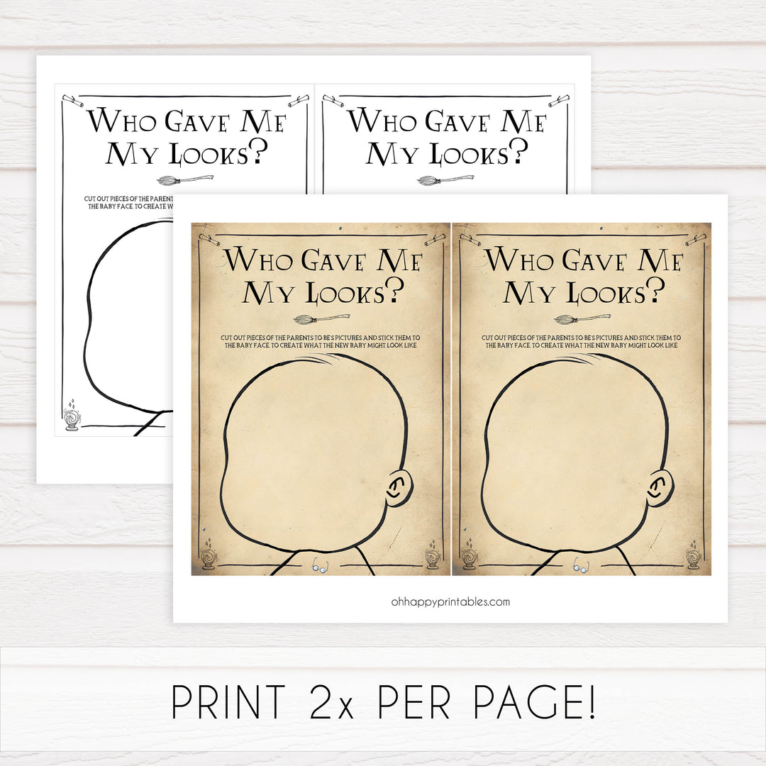 Who Gave Me My Looks, Baby Looks Game, Wizard baby shower games, printable baby shower games, Harry Potter baby games, Harry Potter baby shower, fun baby shower games,  fun baby ideas
