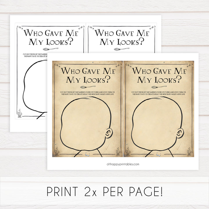 Who Gave Me My Looks, Baby Looks Game, Wizard baby shower games, printable baby shower games, Harry Potter baby games, Harry Potter baby shower, fun baby shower games,  fun baby ideas