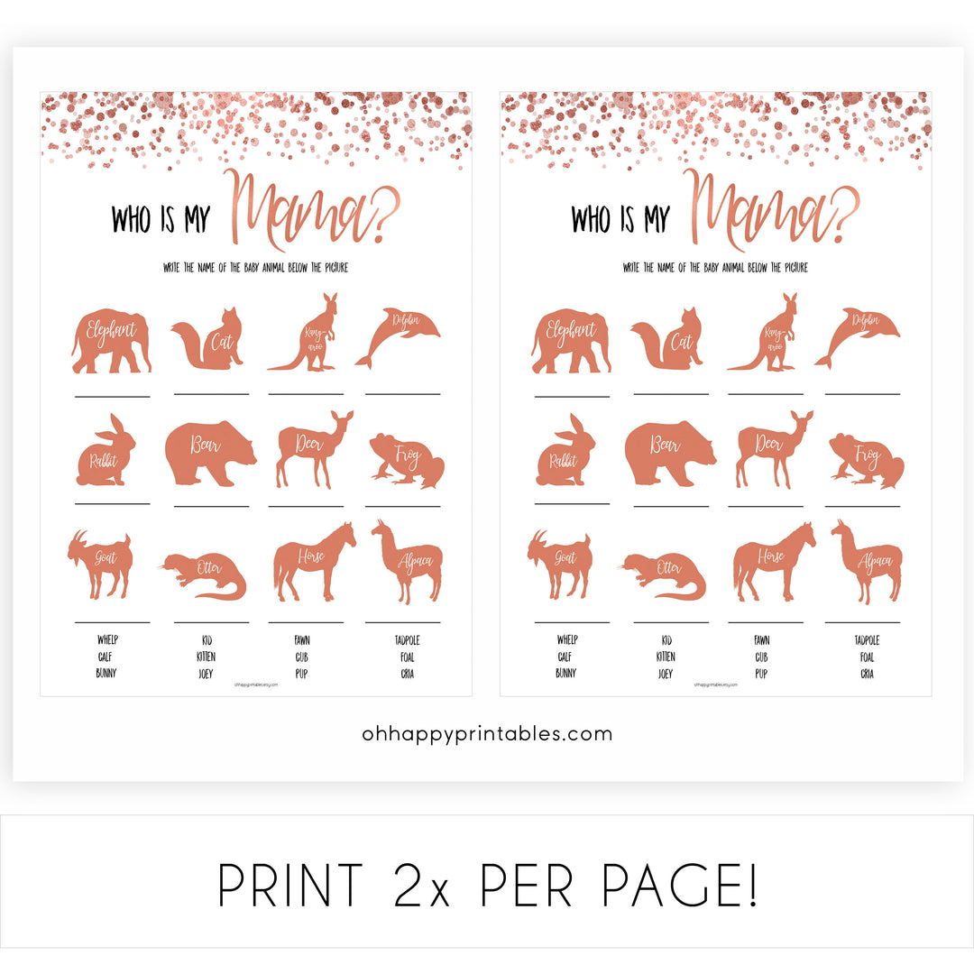 Rose Gold Who is My Mommy Animal Game, Who is my Mama Game, Baby Animal Game, Guess my Mama Game, Rose Gold Baby Shower Games, Mommy Game, printable baby shower games, fun baby shower games, popular baby shower games