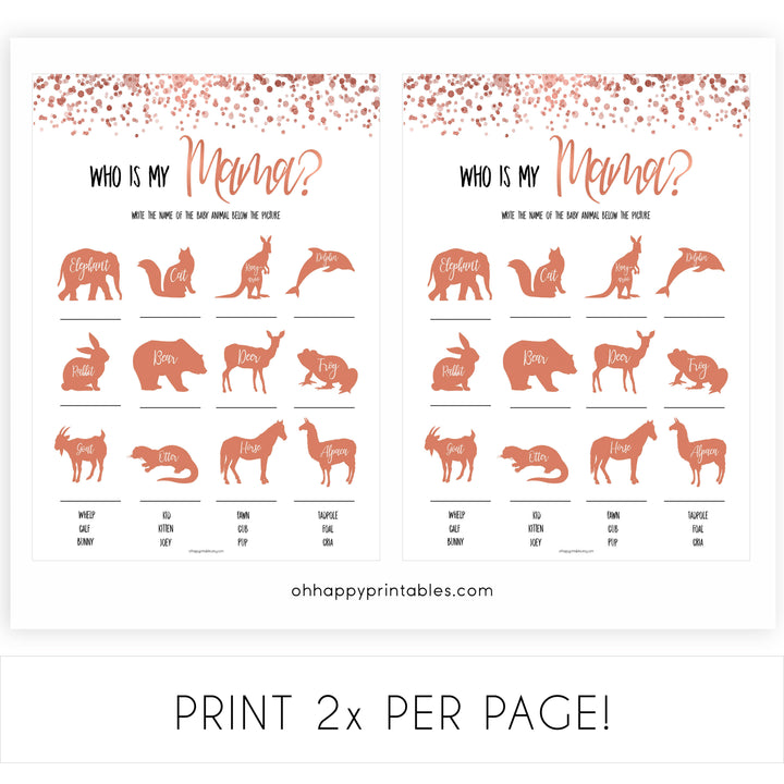 Rose Gold Who is My Mommy Animal Game, Who is my Mama Game, Baby Animal Game, Guess my Mama Game, Rose Gold Baby Shower Games, Mommy Game, printable baby shower games, fun baby shower games, popular baby shower games