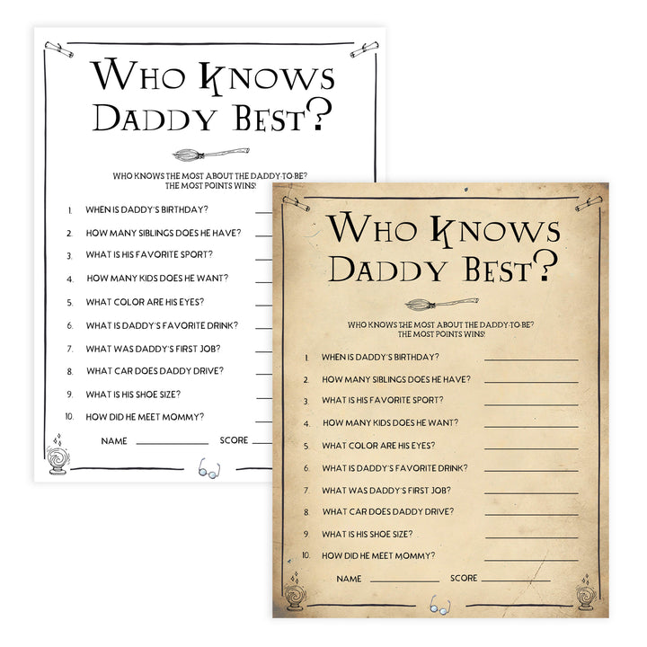 Who Knows Daddy Best Game, Wizard baby shower games, printable baby shower games, Harry Potter baby games, Harry Potter baby shower, fun baby shower games,  fun baby ideas