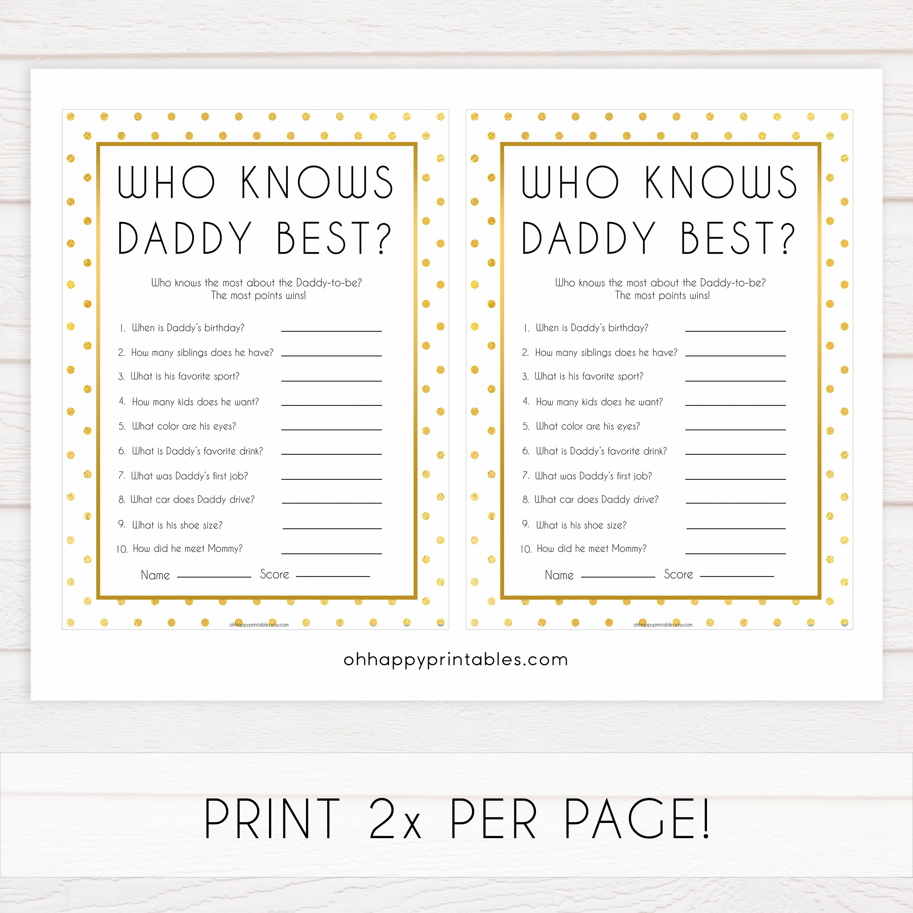 who knows daddy best baby game, Printable baby shower games, baby gold dots fun baby games, baby shower games, fun baby shower ideas, top baby shower ideas, gold glitter shower baby shower, friends baby shower ideas