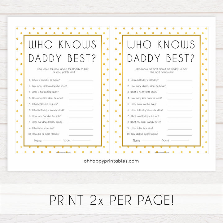 who knows daddy best baby game, Printable baby shower games, baby gold dots fun baby games, baby shower games, fun baby shower ideas, top baby shower ideas, gold glitter shower baby shower, friends baby shower ideas