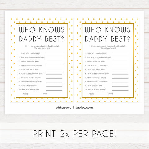 who knows daddy best baby game, Printable baby shower games, baby gold dots fun baby games, baby shower games, fun baby shower ideas, top baby shower ideas, gold glitter shower baby shower, friends baby shower ideas
